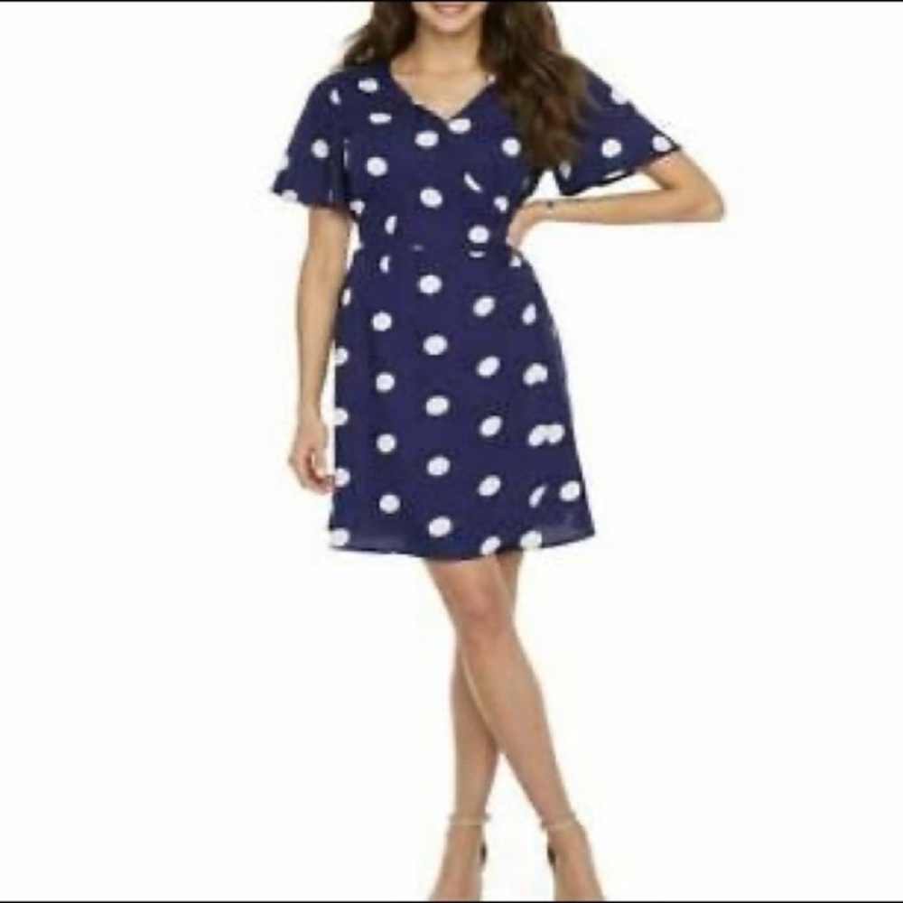 Peyton & Parker Navy Blue Short Sleeve Polka Dot
Wrap Large Dress